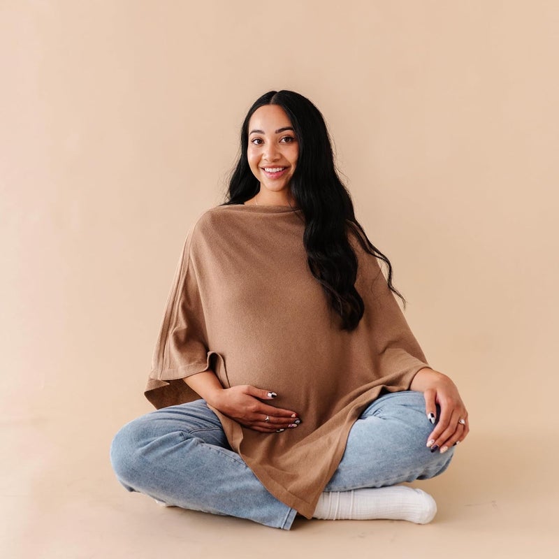 MakeMake Organics Knit Breathable Nursing Cover Up for Breastfeeding - Soft GOTS Certified Organic Cotton Breastfeeding Cover Up for Women - Privacy Feature, Brown - Image 1